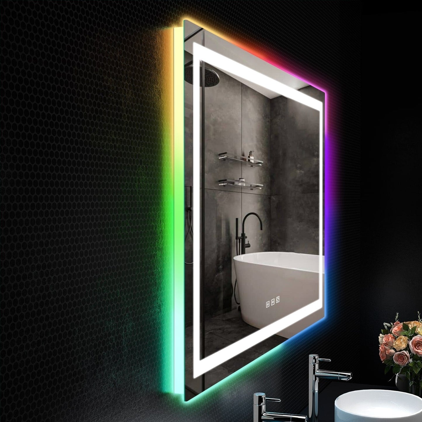 Miroir de salle de bain anti-buée avec rétroéclairage RGB et éclairage LED frontal