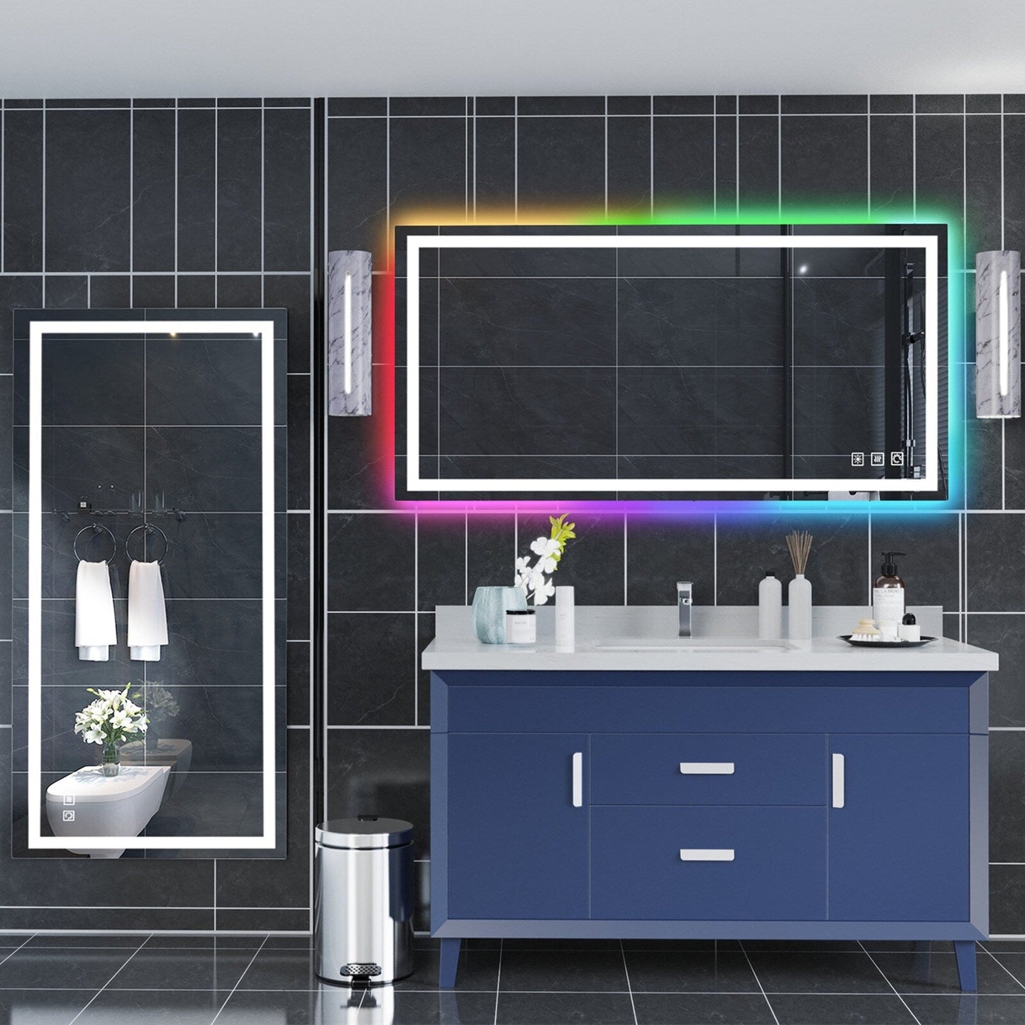 Miroir de salle de bain anti-buée avec rétroéclairage RGB et éclairage LED frontal