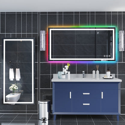 Miroir de salle de bain anti-buée avec rétroéclairage RGB et éclairage LED frontal