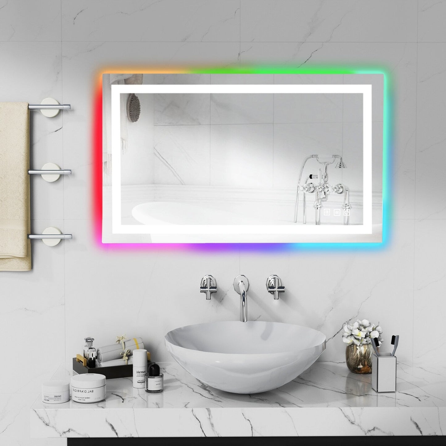 Miroir de salle de bain anti-buée avec rétroéclairage RGB et éclairage LED frontal