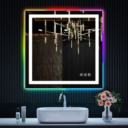 Miroir de salle de bain anti-buée avec rétroéclairage RGB et éclairage LED frontal
