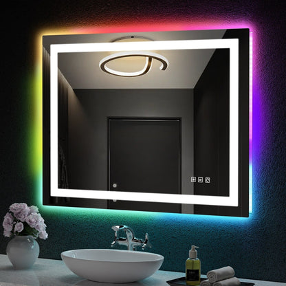 Miroir de salle de bain anti-buée avec rétroéclairage RGB et éclairage LED frontal