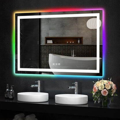 Miroir de salle de bain anti-buée avec rétroéclairage RGB et éclairage LED frontal