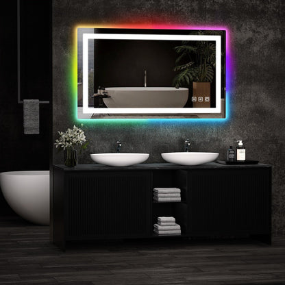 Miroir de salle de bain anti-buée avec rétroéclairage RGB et éclairage LED frontal