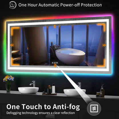 Miroir de salle de bain anti-buée avec rétroéclairage RGB et éclairage LED frontal
