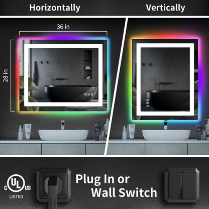 Miroir de salle de bain anti-buée avec rétroéclairage RGB et éclairage LED frontal