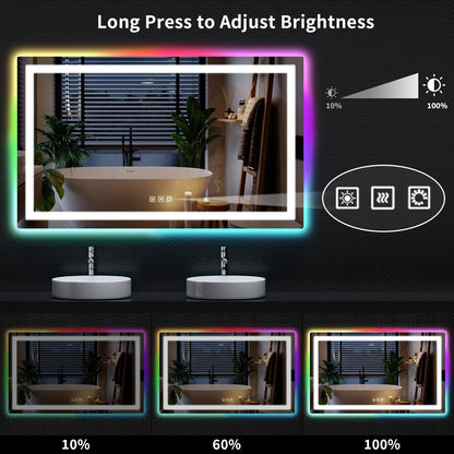 Miroir de salle de bain anti-buée avec rétroéclairage RGB et éclairage LED frontal