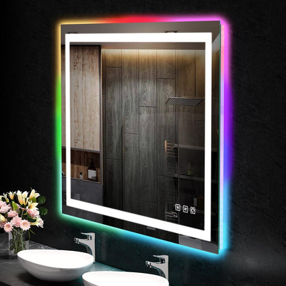 Miroir de salle de bain anti-buée avec rétroéclairage RGB et éclairage LED frontal