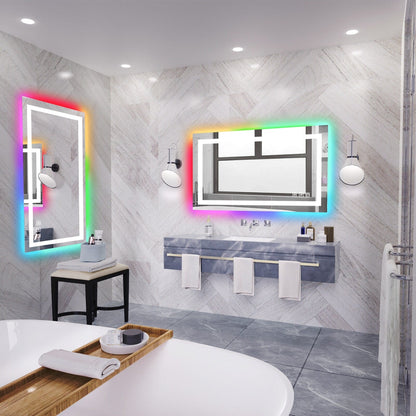 Miroir de salle de bain anti-buée avec rétroéclairage RGB et éclairage LED frontal