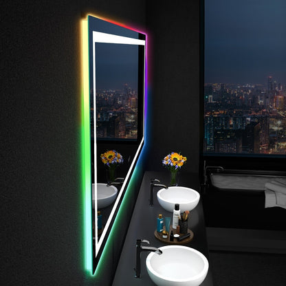 Miroir de salle de bain anti-buée avec rétroéclairage RGB et éclairage LED frontal