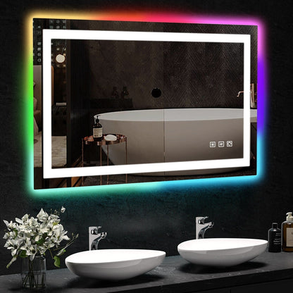 Miroir de salle de bain anti-buée avec rétroéclairage RGB et éclairage LED frontal