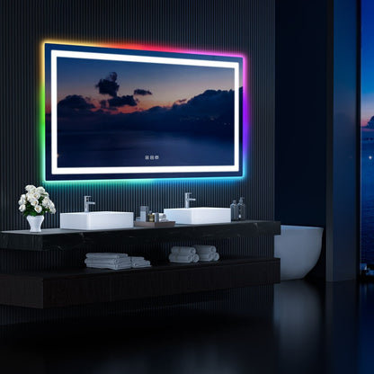 Miroir de salle de bain anti-buée avec rétroéclairage RGB et éclairage LED frontal