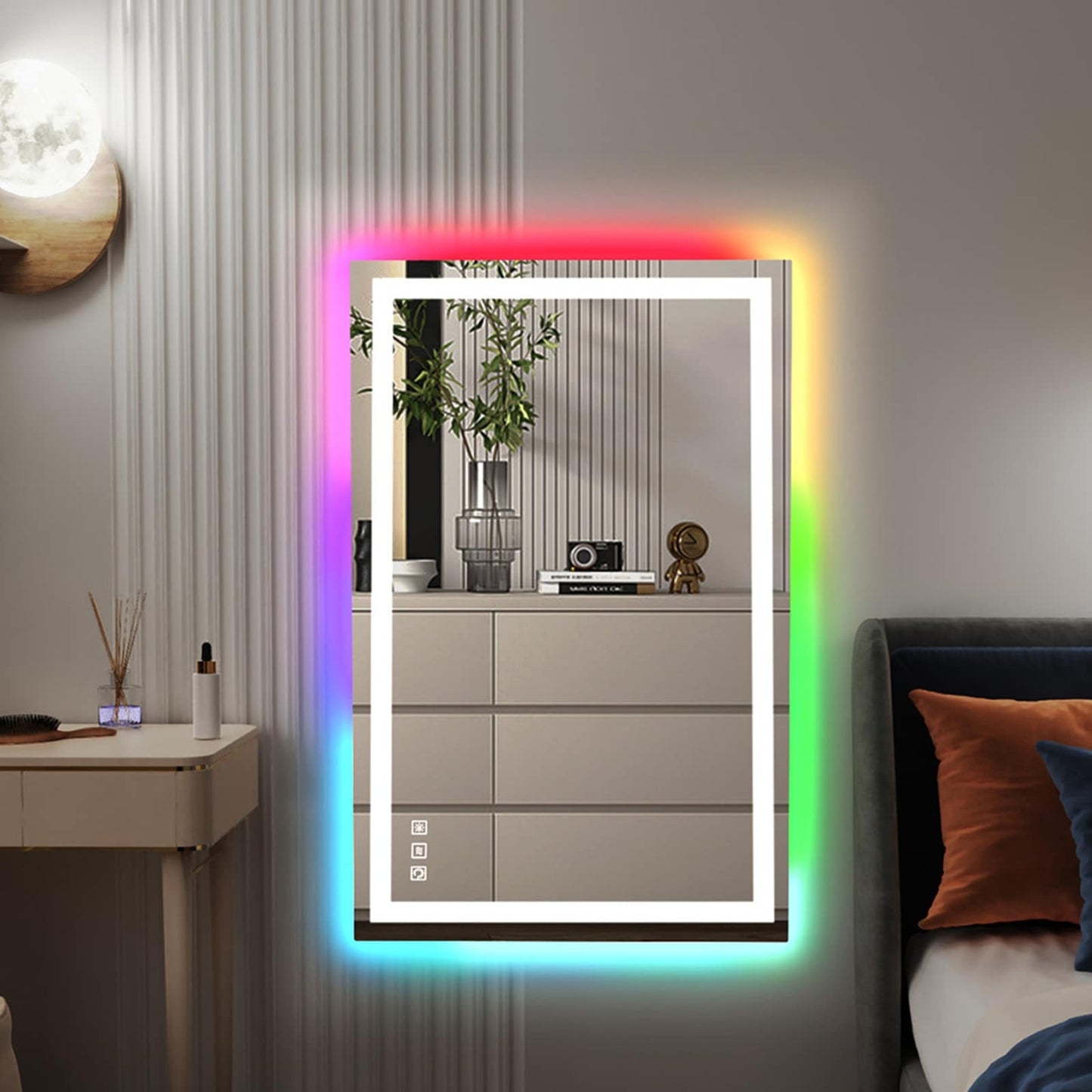 Miroir de salle de bain anti-buée avec rétroéclairage RGB et éclairage LED frontal