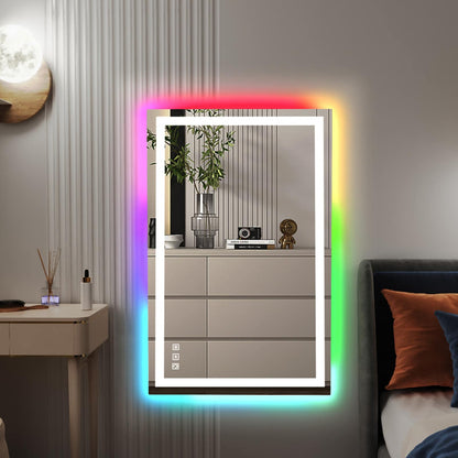 Miroir de salle de bain anti-buée avec rétroéclairage RGB et éclairage LED frontal