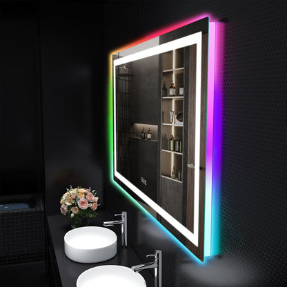 Miroir de salle de bain anti-buée avec rétroéclairage RGB et éclairage LED frontal