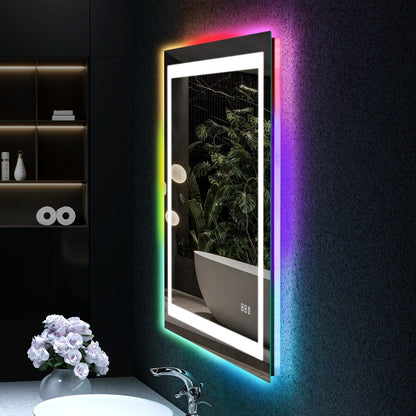 Miroir de salle de bain anti-buée avec rétroéclairage RGB et éclairage LED frontal