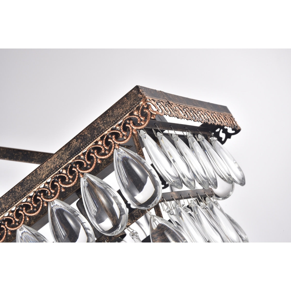 Suspension rectangulaire pour îlot de cuisine à 6 lumières en bronze antique avec cristaux - Bronze antique