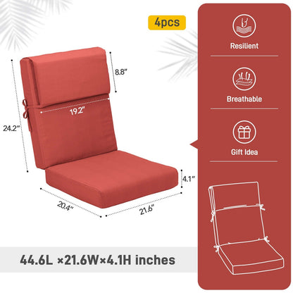 Aoodor Lot de 4 coussins pour chaises de jardin à dossier haut, 46x21x4 pouces (coussins uniquement)