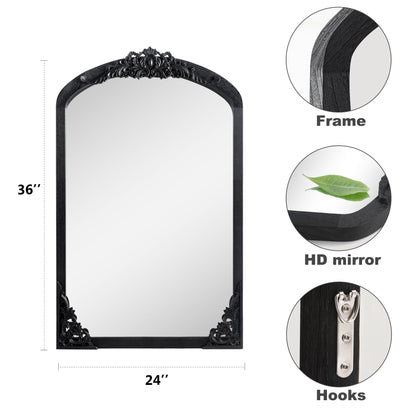 Grand miroir de sol en bois massif à encadrement incurvé et sculpture