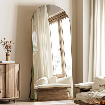 Grand miroir de sol en bois avec arche, miroir mural