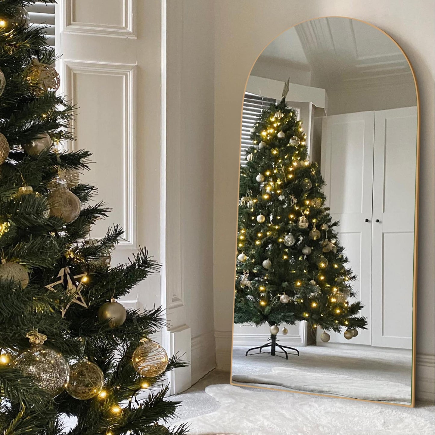 Grand miroir de sol en bois avec arche, miroir mural