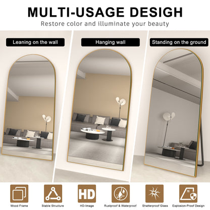 Grand miroir de sol en bois avec arche, miroir mural