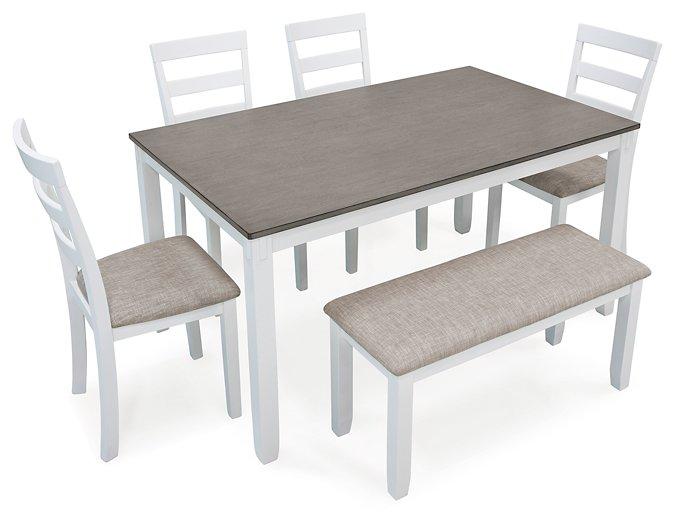 Table à manger et chaises Stonehollow avec banc (ensemble de 6)