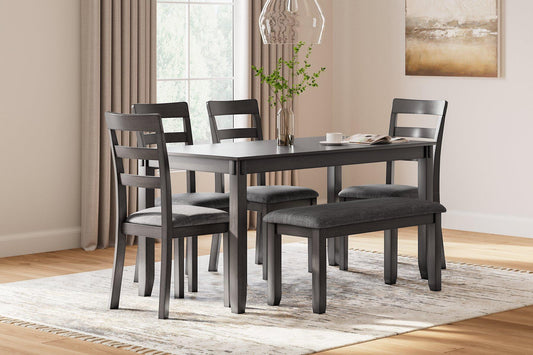 Table à manger et chaises Bridson avec banc (ensemble de 6)