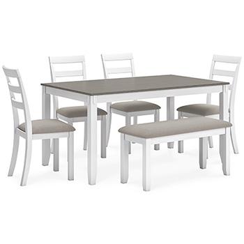 Table à manger et chaises Stonehollow avec banc (ensemble de 6)