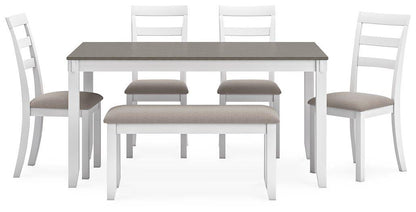 Table à manger et chaises Stonehollow avec banc (ensemble de 6)