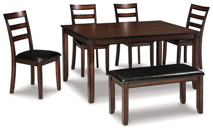 Table à manger et chaises Coviar avec banc (ensemble de 6)