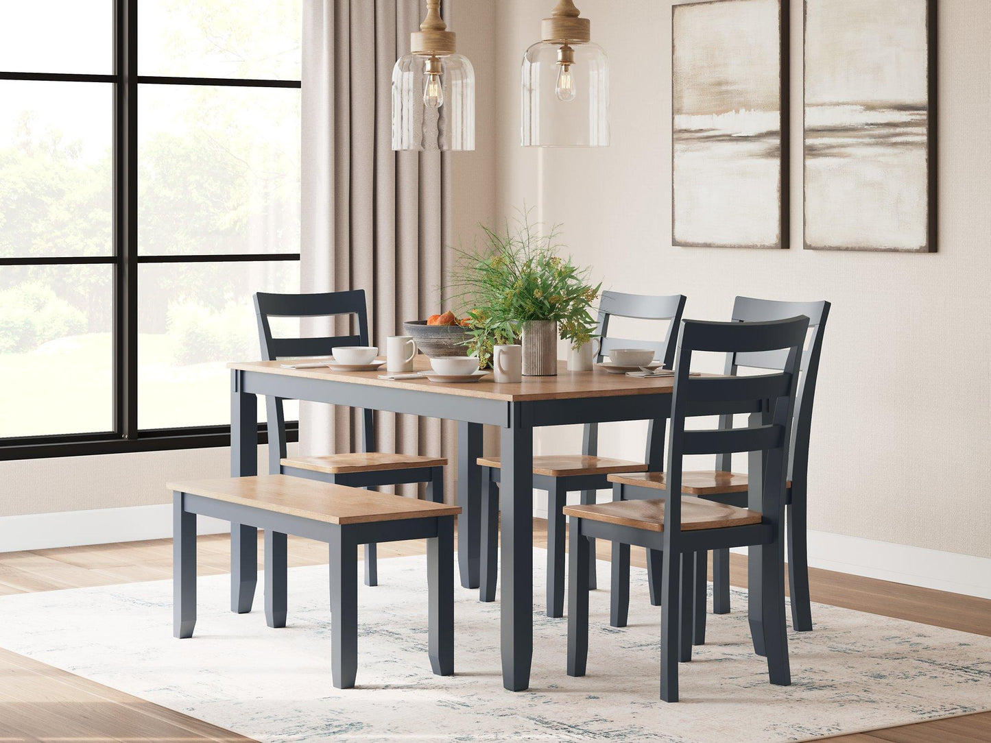 Table à manger Gesthaven avec 4 chaises et banc (ensemble de 6)