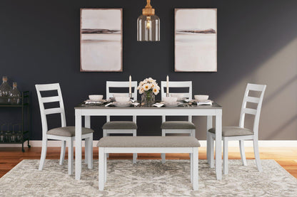 Table à manger et chaises Stonehollow avec banc (ensemble de 6)
