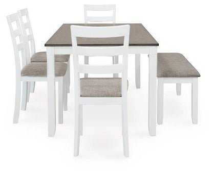 Table à manger et chaises Stonehollow avec banc (ensemble de 6)