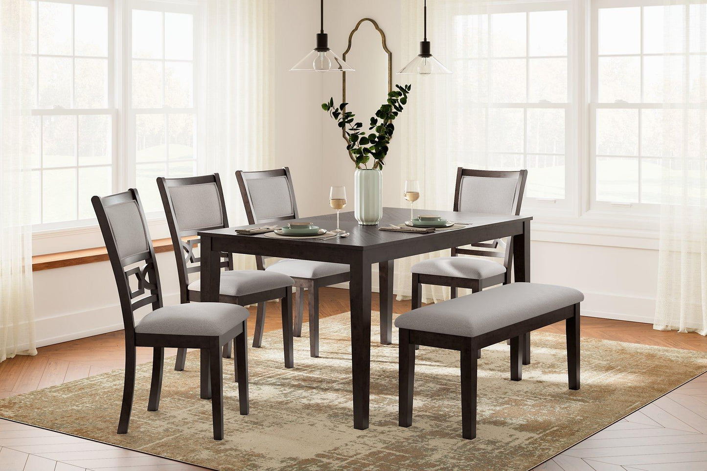 Table à manger Langwest et 4 chaises et banc (ensemble de 6)