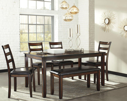 Table à manger et chaises Coviar avec banc (ensemble de 6)