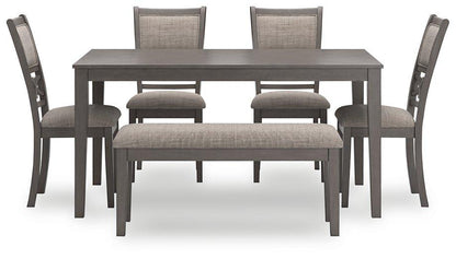 Table à manger Wrenning et 4 chaises et banc (ensemble de 6)