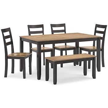 Table à manger Gesthaven avec 4 chaises et banc (ensemble de 6)