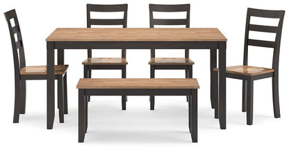 Table à manger Gesthaven avec 4 chaises et banc (ensemble de 6)