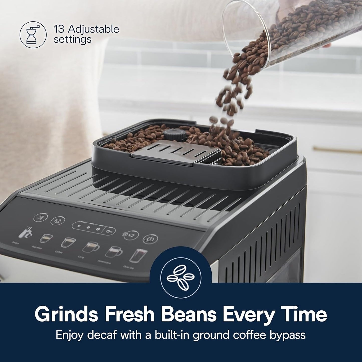 Machine à expresso automatique avec mousseur manuel, broyeur intégré, ECAM29043SB