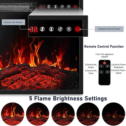 BOSSIN Cheminée électrique 43 pouces avec manteau, insert de cheminée électrique 23 pouces, meuble TV indépendant avec foyer en bois