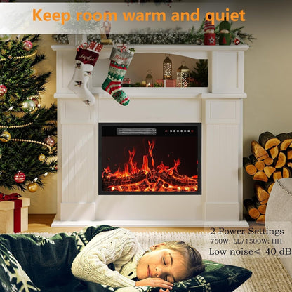 BOSSIN Cheminée électrique 43 pouces avec manteau, insert de cheminée électrique 23 pouces, meuble TV indépendant avec foyer en bois