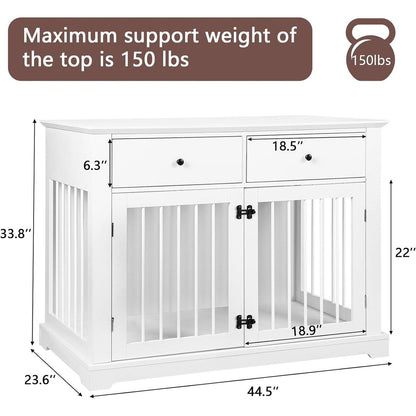 BOSSIN Meuble-abri pour chien de grande taille (112 cm), table de chevet en bois pour chien avec tiroirs de rangement, abri décoratif pour animaux de compagnie.