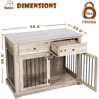 BOSSIN Meuble-abri pour chien de grande taille (112 cm), table de chevet en bois pour chien avec tiroirs de rangement, abri décoratif pour animaux de compagnie.