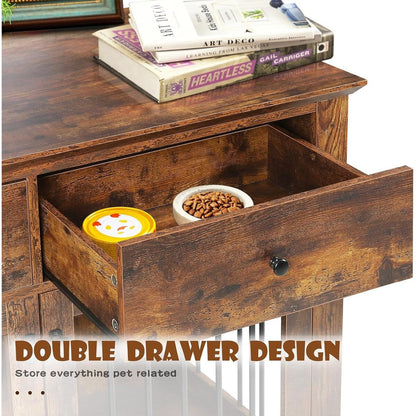 BOSSIN Meuble-abri pour chien de grande taille (112 cm), table de chevet en bois pour chien avec tiroirs de rangement, abri décoratif pour animaux de compagnie.