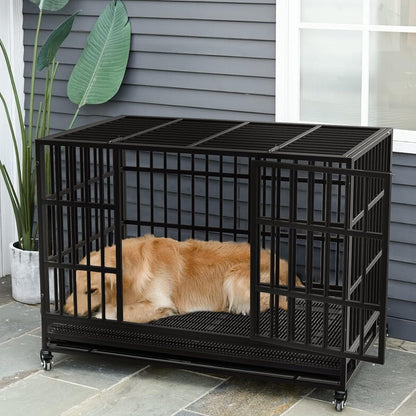 Cage pour chien BOSSIN 48/38 pouces, très résistante et indestructible, cage à chien anti-fuite avec roues verrouillables.