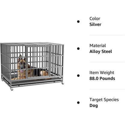 Cage pour chien BOSSIN 48/38 pouces, très résistante et indestructible, cage à chien anti-fuite avec roues verrouillables.