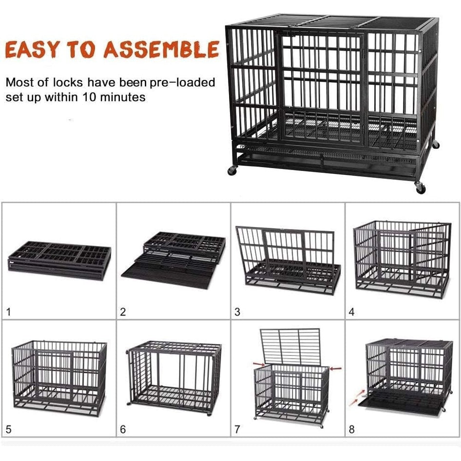 Cage pour chien BOSSIN 48/38 pouces, très résistante et indestructible, cage à chien anti-fuite avec roues verrouillables.