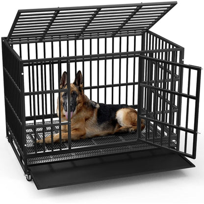 Cage pour chien BOSSIN 48/38 pouces, très résistante et indestructible, cage à chien anti-fuite avec roues verrouillables.