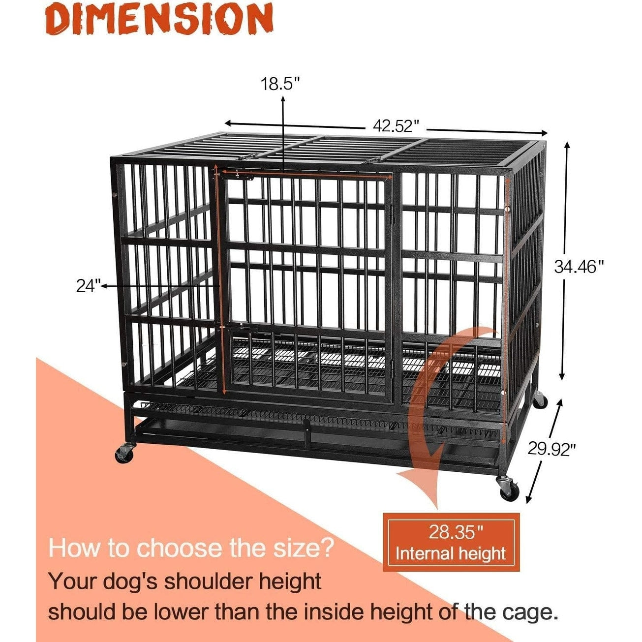 Cage pour chien BOSSIN 48/38 pouces, très résistante et indestructible, cage à chien anti-fuite avec roues verrouillables.